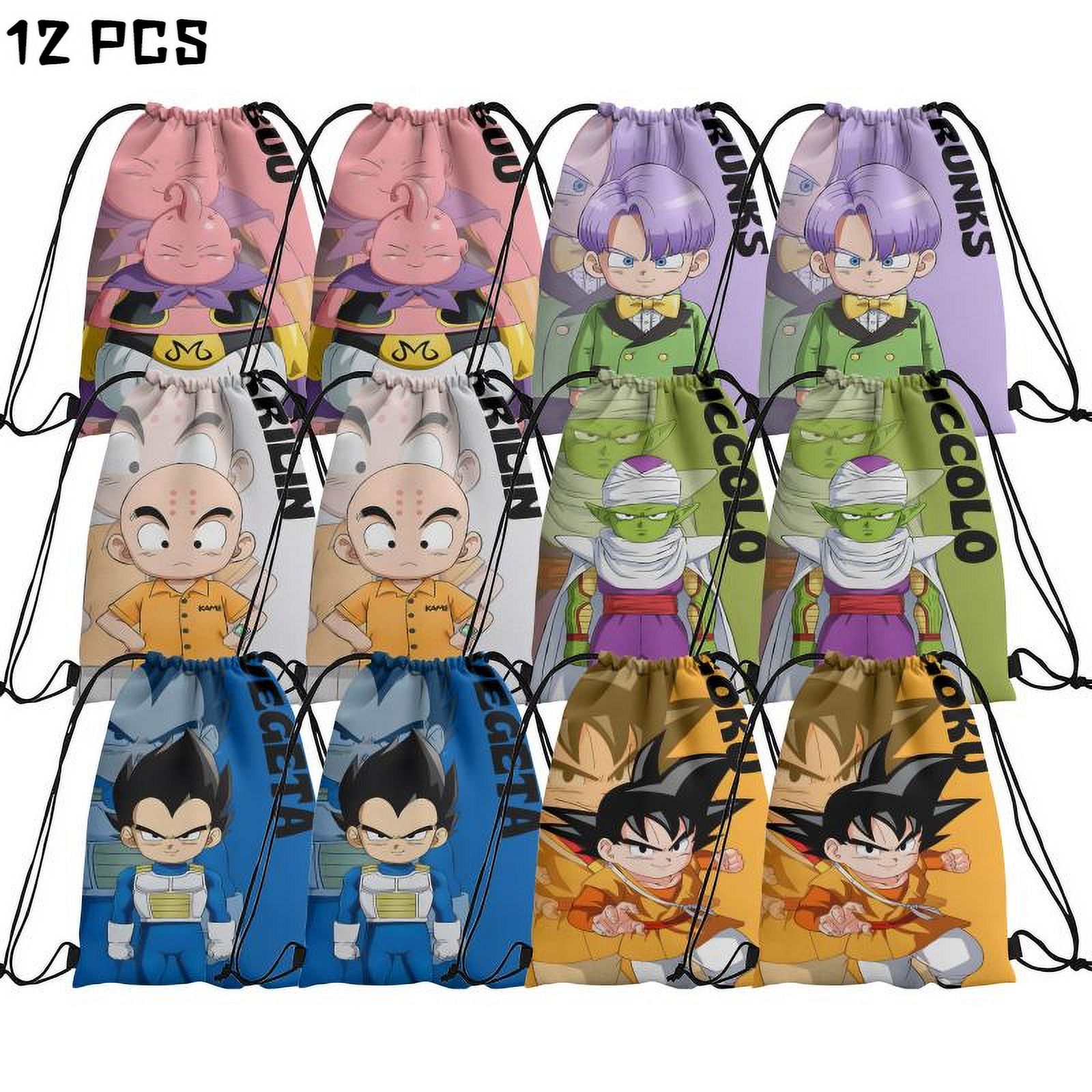 12 Packs Dragon Ball Anime Candy Drawstring Bag Drawstring Goodie Favor Bags for Boys and Girls Cartoon Birthday Party Decorations 10.6x13.3in